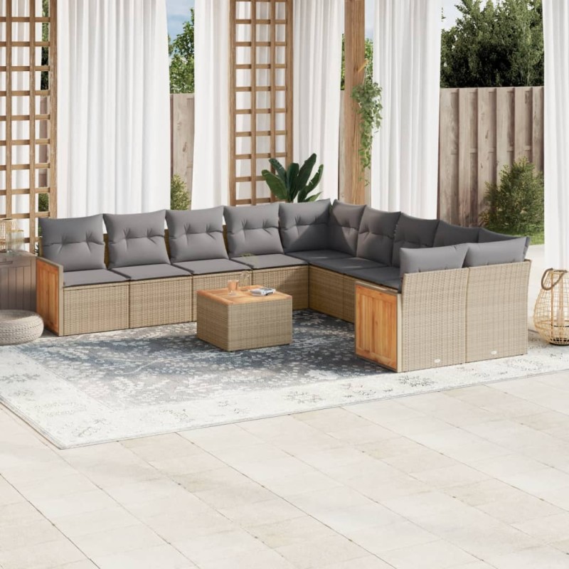 vidaXL 11-tlg. Garten-Sofagarnitur mit Kissen Beige Poly Rattan vidaXL 11-tlg. Garten-Sofagarnitur mit Kissen Beige Poly Rattan