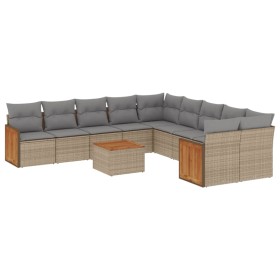 vidaXL 11-tlg. Garten-Sofagarnitur mit Kissen Beige Poly Rattan