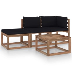 vidaXL 4-tlg. Garten-Lounge-Set aus Paletten mit Kissen Kiefernholz