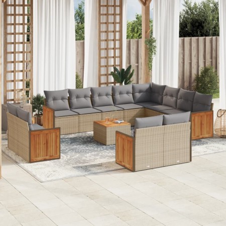 vidaXL 13-tlg. Garten-Sofagarnitur mit Kissen Beige Poly Rattan
