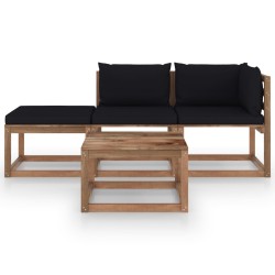 vidaXL 4-tlg. Garten-Lounge-Set aus Paletten mit Kissen Kiefernholz
