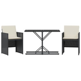 vidaXL 3-tlg. Bistro-Set mit Kissen Schwarz Poly Rattan