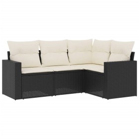 vidaXL 4-tlg. Garten-Sofagarnitur mit Kissen Schwarz Poly Rattan