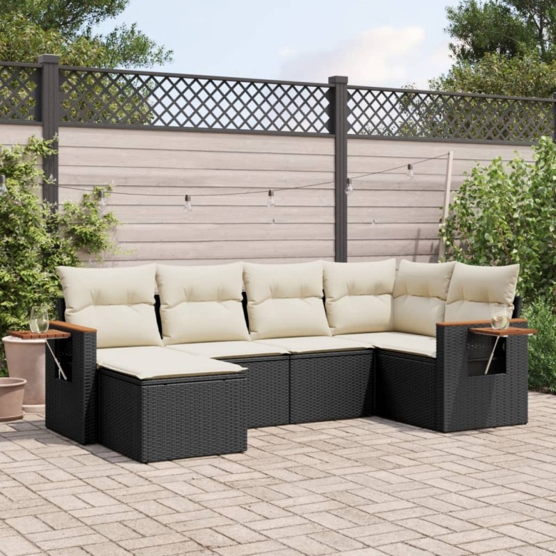 vidaXL 6-tlg. Garten-Sofagarnitur mit Kissen Schwarz Poly Rattan vidaXL 6-tlg. Garten-Sofagarnitur mit Kissen Schwarz Poly Rattan