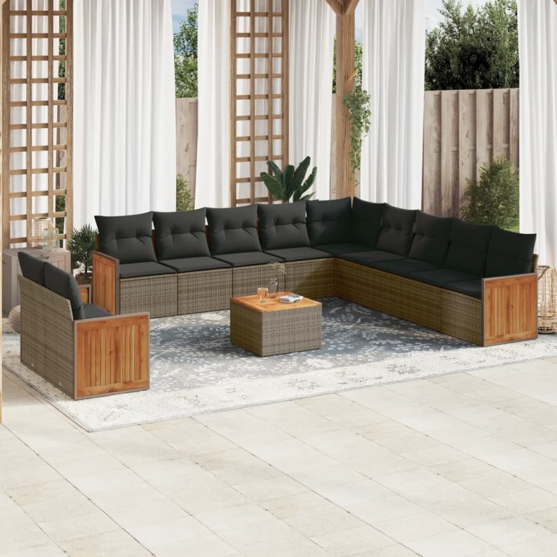 vidaXL 12-tlg. Garten-Sofagarnitur mit Kissen Grau Poly Rattan vidaXL 12-tlg. Garten-Sofagarnitur mit Kissen Grau Poly Rattan