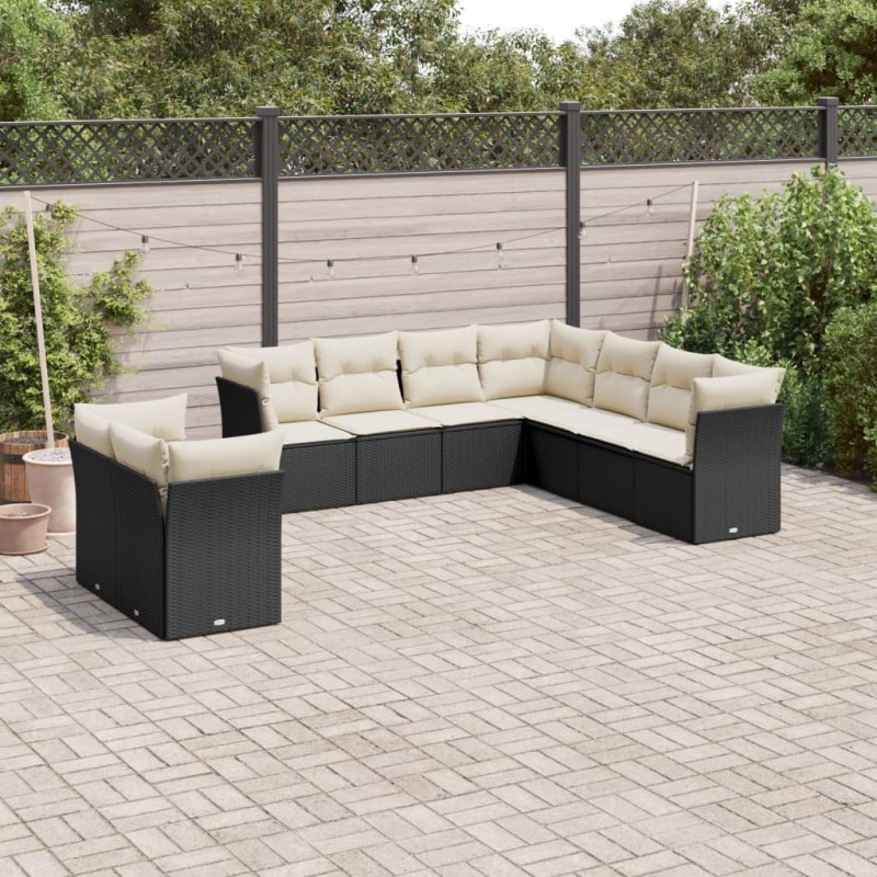 vidaXL 9-tlg. Garten-Sofagarnitur mit Kissen Schwarz Poly Rattan vidaXL 9-tlg. Garten-Sofagarnitur mit Kissen Schwarz Poly Rattan