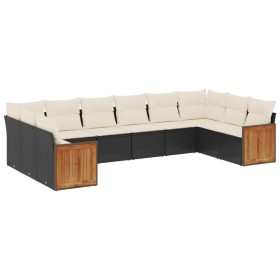 vidaXL 10-tlg. Garten-Sofagarnitur mit Kissen Schwarz Poly Rattan