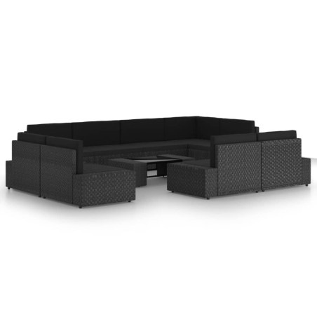 10-tlg. Garten-Lounge-Set mit Kissen Schwarz Poly Rattan