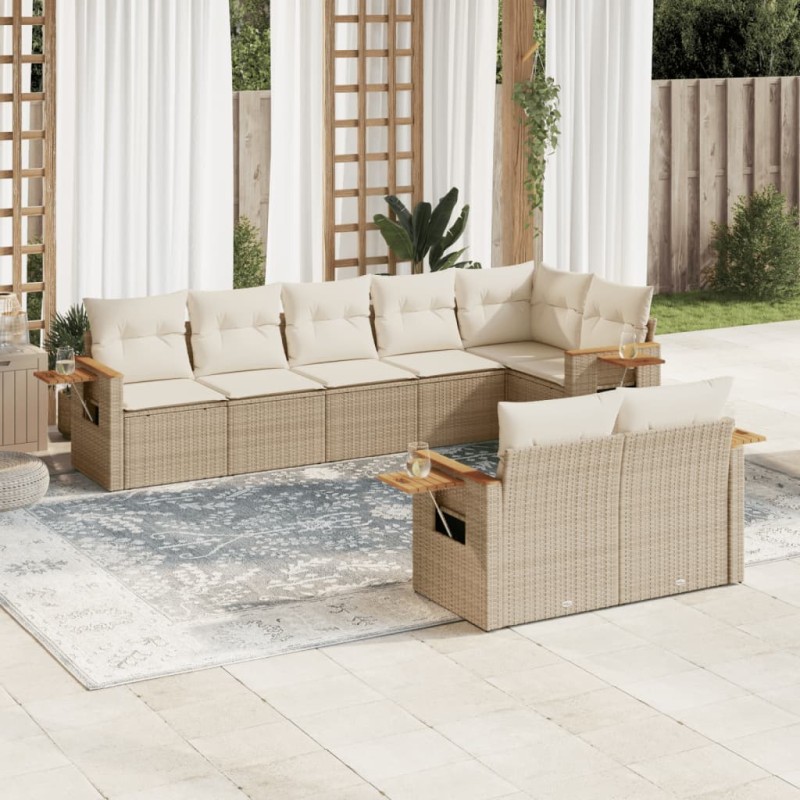 vidaXL 8-tlg. Garten-Sofagarnitur mit Kissen Beige Poly Rattan vidaXL 8-tlg. Garten-Sofagarnitur mit Kissen Beige Poly Rattan