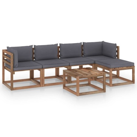 6-tlg. Garten-Lounge-Set mit Anthrazit Kissen