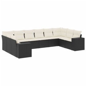 vidaXL 10-tlg. Garten-Sofagarnitur mit Kissen Schwarz Poly Rattan