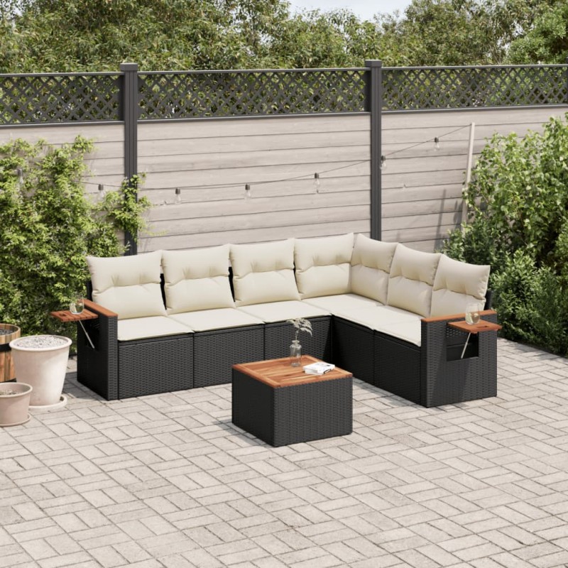vidaXL 7-tlg. Garten-Sofagarnitur mit Kissen Schwarz Poly Rattan vidaXL 7-tlg. Garten-Sofagarnitur mit Kissen Schwarz Poly Rattan