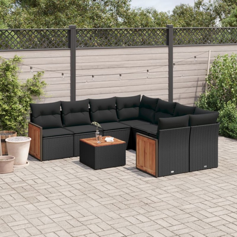 vidaXL 9-tlg. Garten-Sofagarnitur mit Kissen Schwarz Poly Rattan vidaXL 9-tlg. Garten-Sofagarnitur mit Kissen Schwarz Poly Rattan