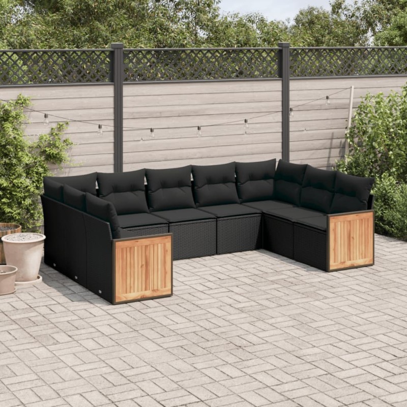 vidaXL 9-tlg. Garten-Sofagarnitur mit Kissen Schwarz Poly Rattan vidaXL 9-tlg. Garten-Sofagarnitur mit Kissen Schwarz Poly Rattan