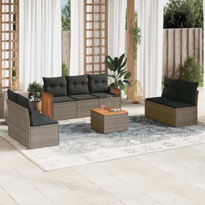 vidaXL 8-tlg. Garten-Sofagarnitur mit Kissen Grau Poly Rattan vidaXL 8-tlg. Garten-Sofagarnitur mit Kissen Grau Poly Rattan