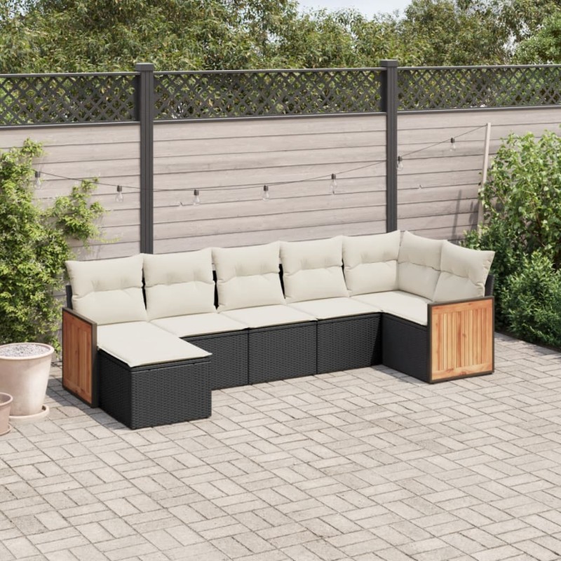 vidaXL 7-tlg. Garten-Sofagarnitur mit Kissen Schwarz Poly Rattan vidaXL 7-tlg. Garten-Sofagarnitur mit Kissen Schwarz Poly Rattan