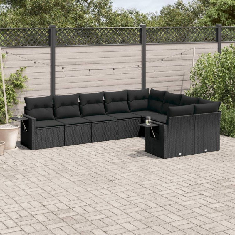 vidaXL 9-tlg. Garten-Sofagarnitur mit Kissen Schwarz Poly Rattan vidaXL 9-tlg. Garten-Sofagarnitur mit Kissen Schwarz Poly Rattan