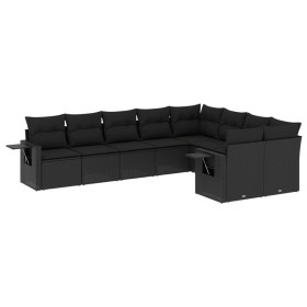 vidaXL 9-tlg. Garten-Sofagarnitur mit Kissen Schwarz Poly Rattan