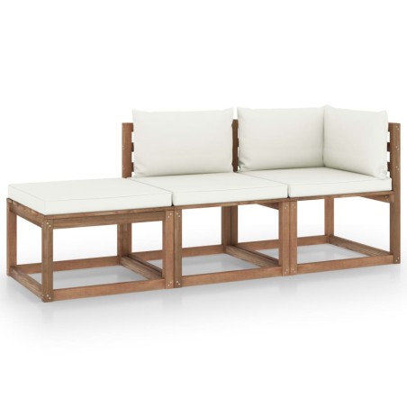 vidaXL 3-tlg. Garten-Lounge-Set aus Paletten mit Kissen Kiefernholz