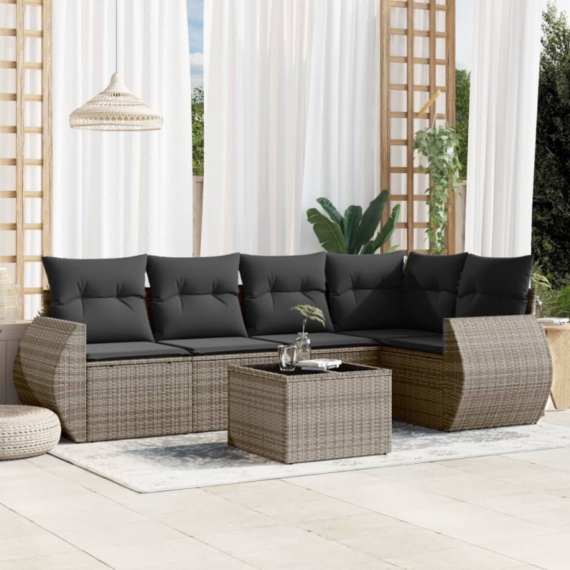 vidaXL 6-tlg. Garten-Sofagarnitur mit Kissen Grau Poly Rattan vidaXL 6-tlg. Garten-Sofagarnitur mit Kissen Grau Poly Rattan