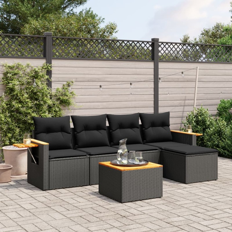 vidaXL 6-tlg. Garten-Sofagarnitur mit Kissen Schwarz Poly Rattan vidaXL 6-tlg. Garten-Sofagarnitur mit Kissen Schwarz Poly Rattan