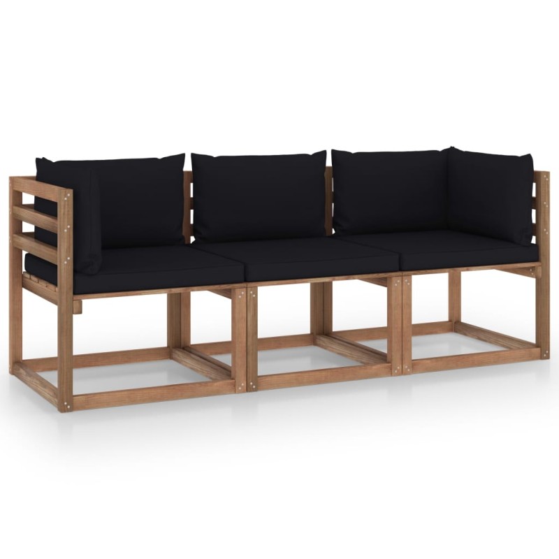 Garten-Palettensofa 3-Sitzer mit Kissen in Schwarz Kiefernholz Garten-Palettensofa 3-Sitzer mit Kissen in Schwarz Kiefernholz