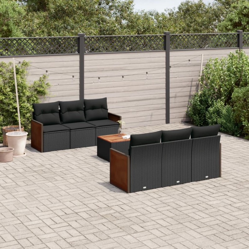 vidaXL 7-tlg. Garten-Sofagarnitur mit Kissen Schwarz Poly Rattan vidaXL 7-tlg. Garten-Sofagarnitur mit Kissen Schwarz Poly Rattan
