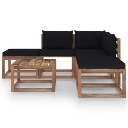 6-tlg. Garten-Lounge-Set mit Schwarzen Kissen