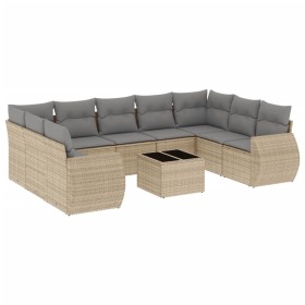 vidaXL 10-tlg. Garten-Sofagarnitur mit Kissen Beige Poly Rattan