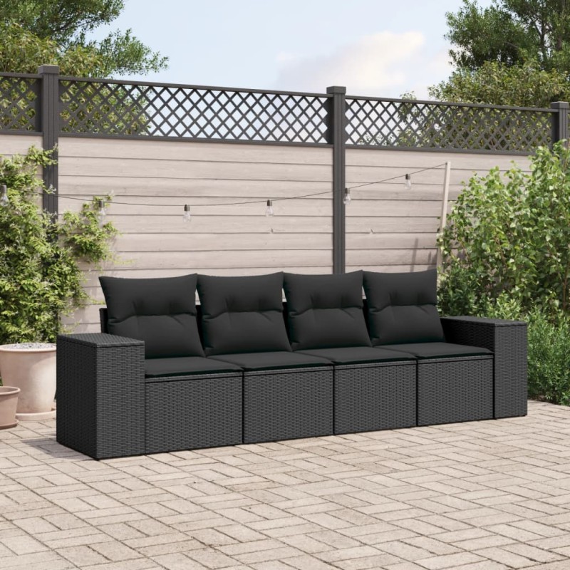 vidaXL 4-tlg. Garten-Sofagarnitur mit Kissen Schwarz Poly Rattan vidaXL 4-tlg. Garten-Sofagarnitur mit Kissen Schwarz Poly Rattan