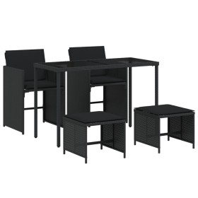 vidaXL 5-tlg. Garten-Essgruppe mit Kissen Schwarz Poly Rattan