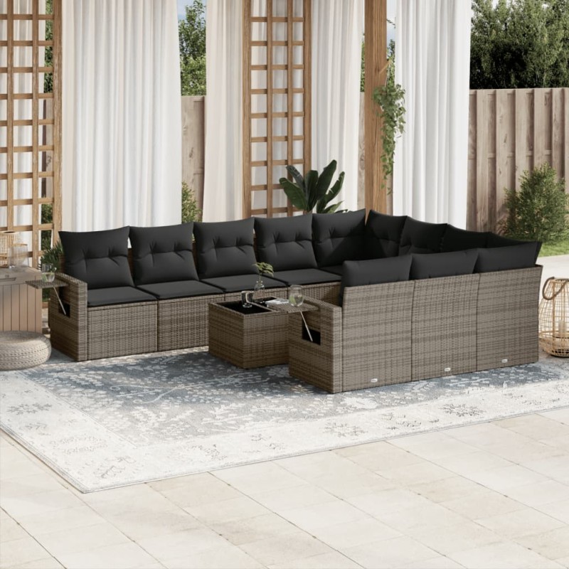 vidaXL 11-tlg. Garten-Sofagarnitur mit Kissen Grau Poly Rattan vidaXL 11-tlg. Garten-Sofagarnitur mit Kissen Grau Poly Rattan