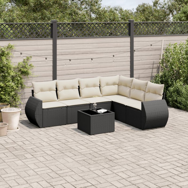 vidaXL 7-tlg. Garten-Sofagarnitur mit Kissen Schwarz Poly Rattan vidaXL 7-tlg. Garten-Sofagarnitur mit Kissen Schwarz Poly Rattan