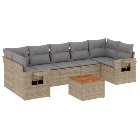vidaXL 8-tlg. Garten-Sofagarnitur mit Kissen Beige Poly Rattan
