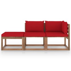 3-tlg. Garten-Lounge-Set aus Paletten mit Kissen Kiefernholz