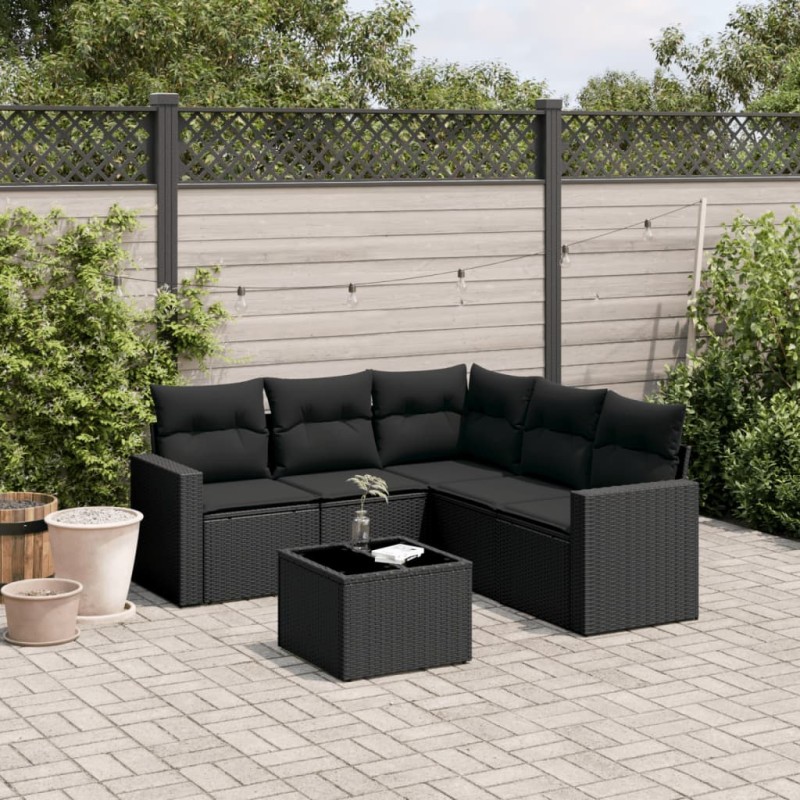 vidaXL 6-tlg. Garten-Sofagarnitur mit Kissen Schwarz Poly Rattan vidaXL 6-tlg. Garten-Sofagarnitur mit Kissen Schwarz Poly Rattan