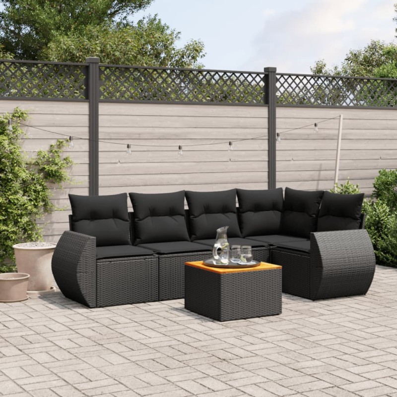 vidaXL 6-tlg. Garten-Sofagarnitur mit Kissen Schwarz Poly Rattan vidaXL 6-tlg. Garten-Sofagarnitur mit Kissen Schwarz Poly Rattan