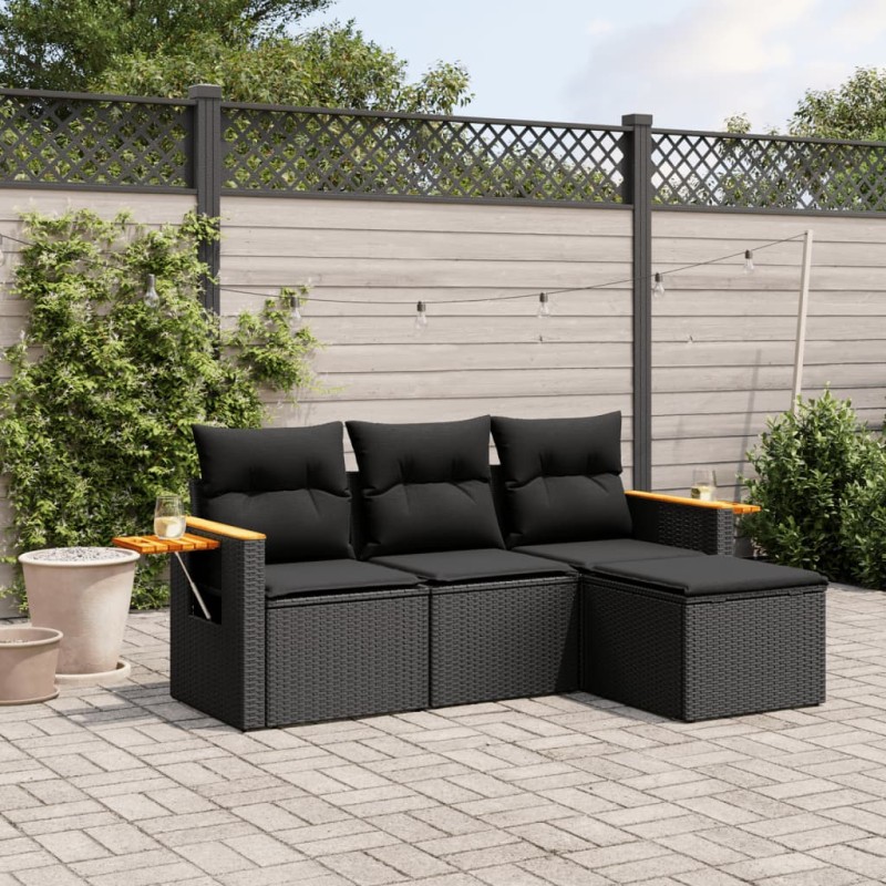 vidaXL 4-tlg. Garten-Sofagarnitur mit Kissen Schwarz Poly Rattan vidaXL 4-tlg. Garten-Sofagarnitur mit Kissen Schwarz Poly Rattan