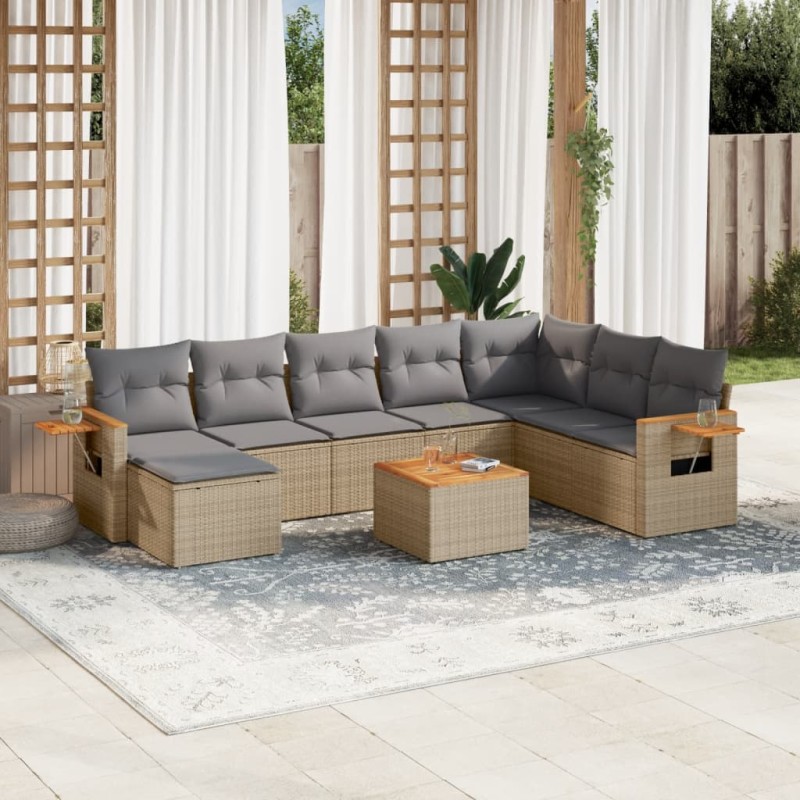 vidaXL 9-tlg. Garten-Sofagarnitur mit Kissen Beige Poly Rattan vidaXL 9-tlg. Garten-Sofagarnitur mit Kissen Beige Poly Rattan