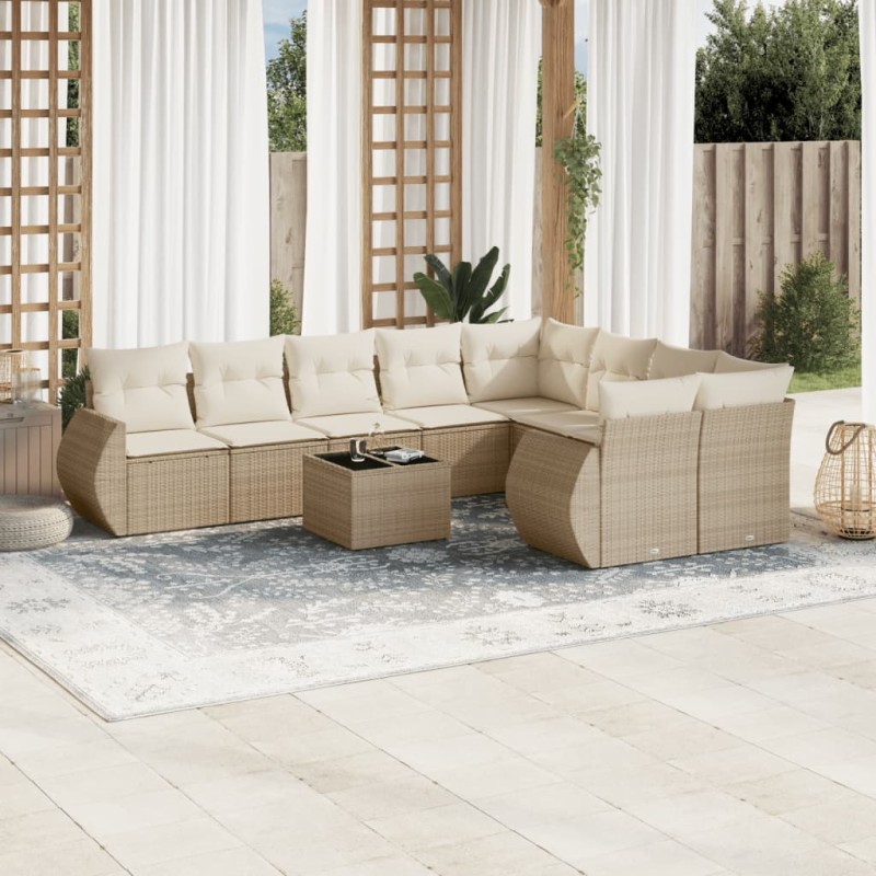 vidaXL 10-tlg. Garten-Sofagarnitur mit Kissen Beige Poly Rattan vidaXL 10-tlg. Garten-Sofagarnitur mit Kissen Beige Poly Rattan