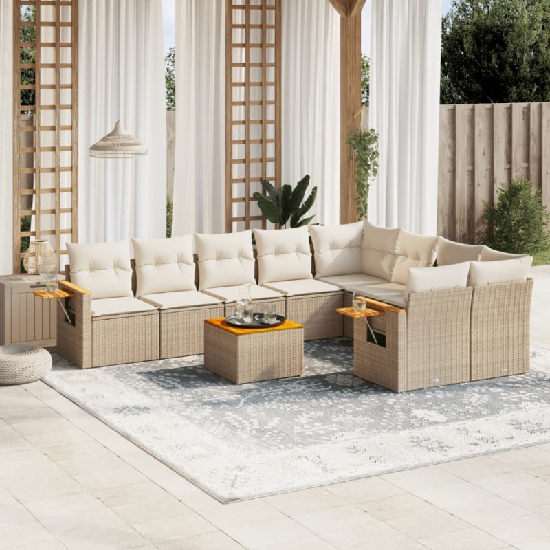vidaXL 10-tlg. Garten-Sofagarnitur mit Kissen Beige Poly Rattan vidaXL 10-tlg. Garten-Sofagarnitur mit Kissen Beige Poly Rattan