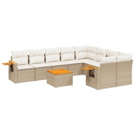 vidaXL 10-tlg. Garten-Sofagarnitur mit Kissen Beige Poly Rattan