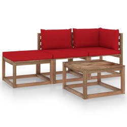 4-tlg. Garten-Lounge-Set aus Paletten mit Kissen Kiefernholz