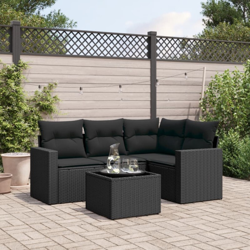 vidaXL 5-tlg. Garten-Sofagarnitur mit Kissen Schwarz Poly Rattan vidaXL 5-tlg. Garten-Sofagarnitur mit Kissen Schwarz Poly Rattan