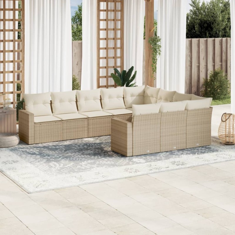 vidaXL 10-tlg. Garten-Sofagarnitur mit Kissen Beige Poly Rattan vidaXL 10-tlg. Garten-Sofagarnitur mit Kissen Beige Poly Rattan