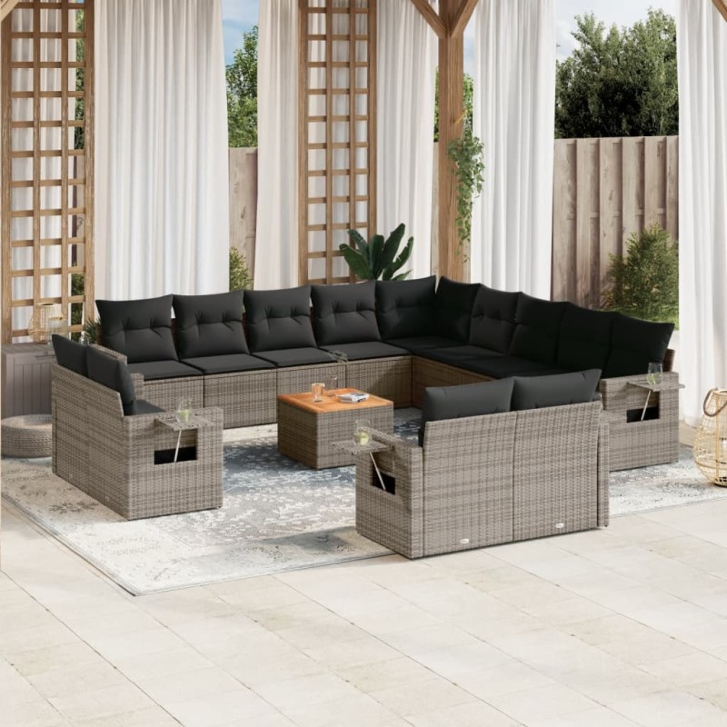 vidaXL 14-tlg. Garten-Sofagarnitur mit Kissen Grau Poly Rattan vidaXL 14-tlg. Garten-Sofagarnitur mit Kissen Grau Poly Rattan