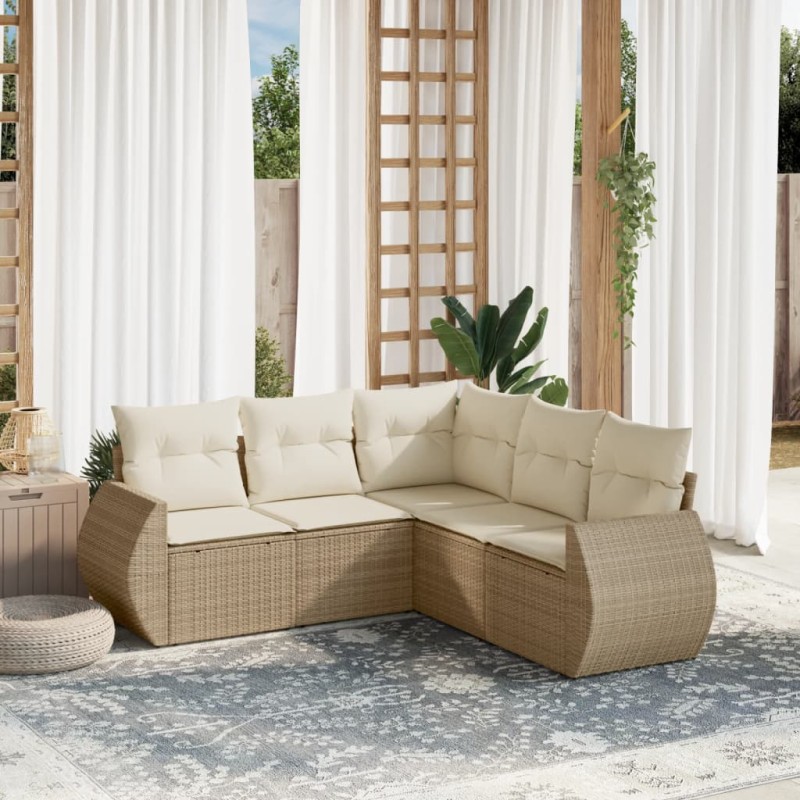 vidaXL 5-tlg. Garten-Sofagarnitur mit Kissen Beige Poly Rattan vidaXL 5-tlg. Garten-Sofagarnitur mit Kissen Beige Poly Rattan