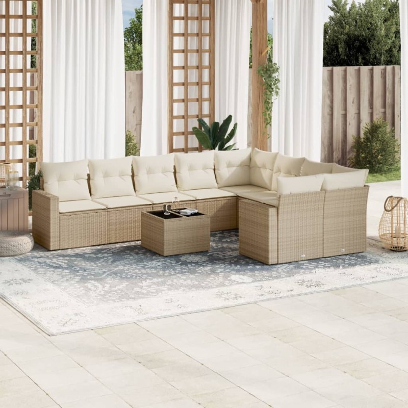 vidaXL 10-tlg. Garten-Sofagarnitur mit Kissen Beige Poly Rattan vidaXL 10-tlg. Garten-Sofagarnitur mit Kissen Beige Poly Rattan