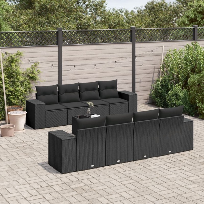 vidaXL 9-tlg. Garten-Sofagarnitur mit Kissen Schwarz Poly Rattan vidaXL 9-tlg. Garten-Sofagarnitur mit Kissen Schwarz Poly Rattan