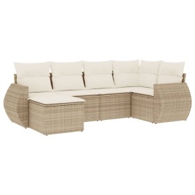 vidaXL 6-tlg. Garten-Sofagarnitur mit Kissen Beige Poly Rattan